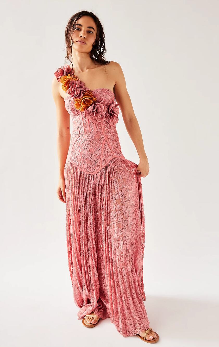 PatBO 10 Hand-Embroidered Lace bustier pink Gown